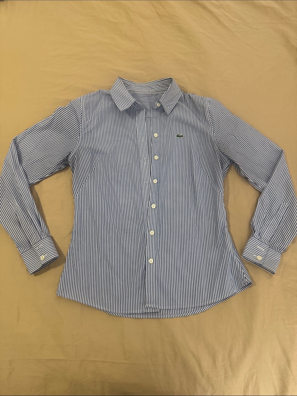 Lacoste Blue and White Pinstripe Cotton Button-Down size 8 P